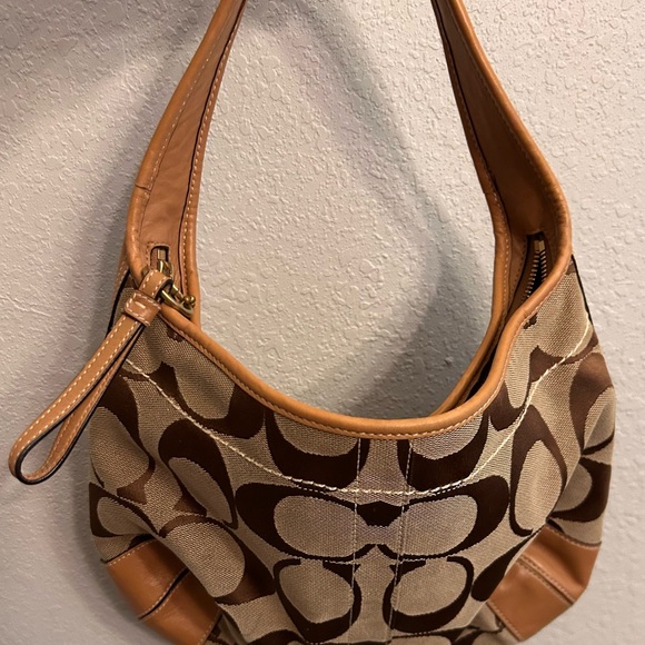 Coach Handbags - Coach Signature Hobo Bag in Brown & Tan Leather Trim